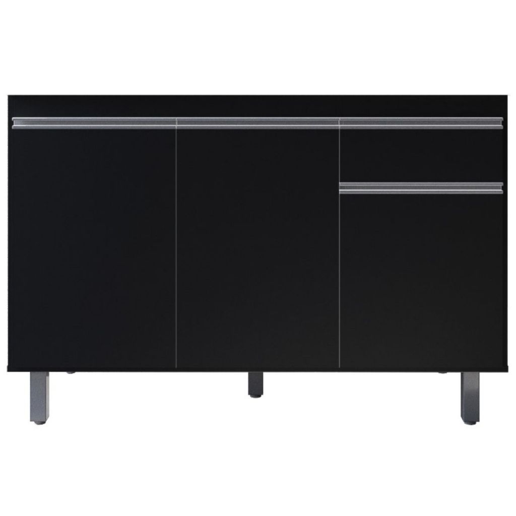 Balcão Gabinete Pop 120cm 3 Portas Preto Sem Tampo | Shopee Brasil