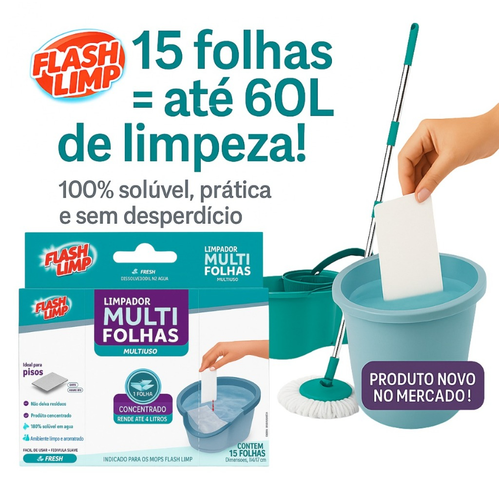 Limpador Multi Folhas Solúvel Refil 15un Mop Limpeza P Pisos Desinfetante Desengordurante Multiuso