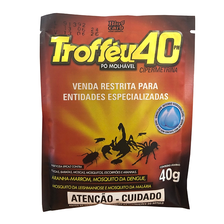 Inseticida Escopião Aranha Troffeu 40 PM Pó Molhável 40 gr