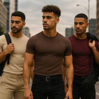 Kit Com 3 Camisetas Masculina Canelada Americana Slim Algodão Premium Ribana
