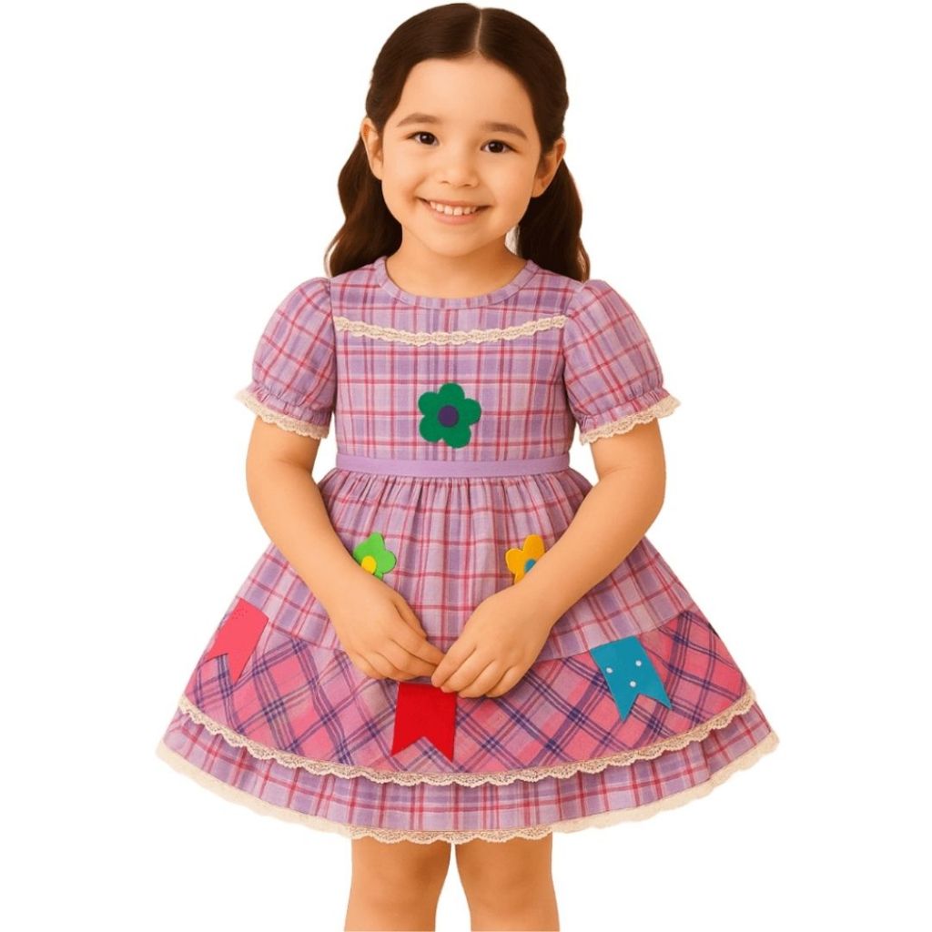 Vestido De Festa Junina Fantasia São João Xadrez Quadrilha Caipira Roxo ...