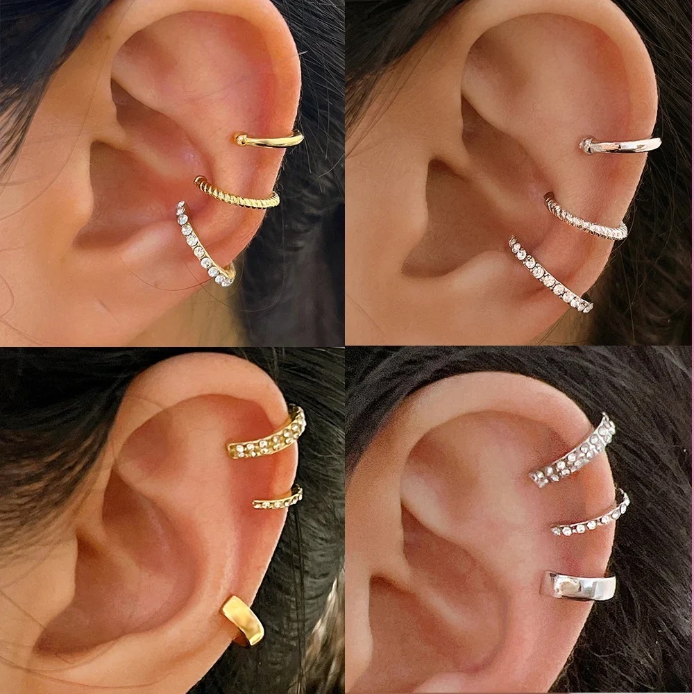 Piercing Fake Orelha Brinco Kit Pressão Argola Dourado Prateado