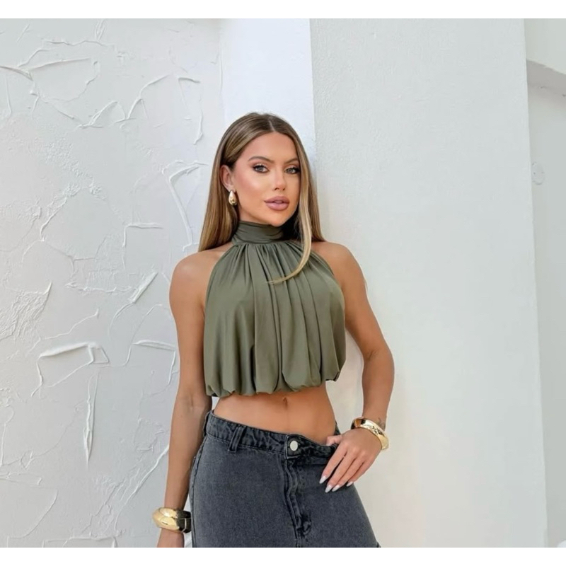 cropped top gola alta soltinho com decote regata moda primavera verão ...