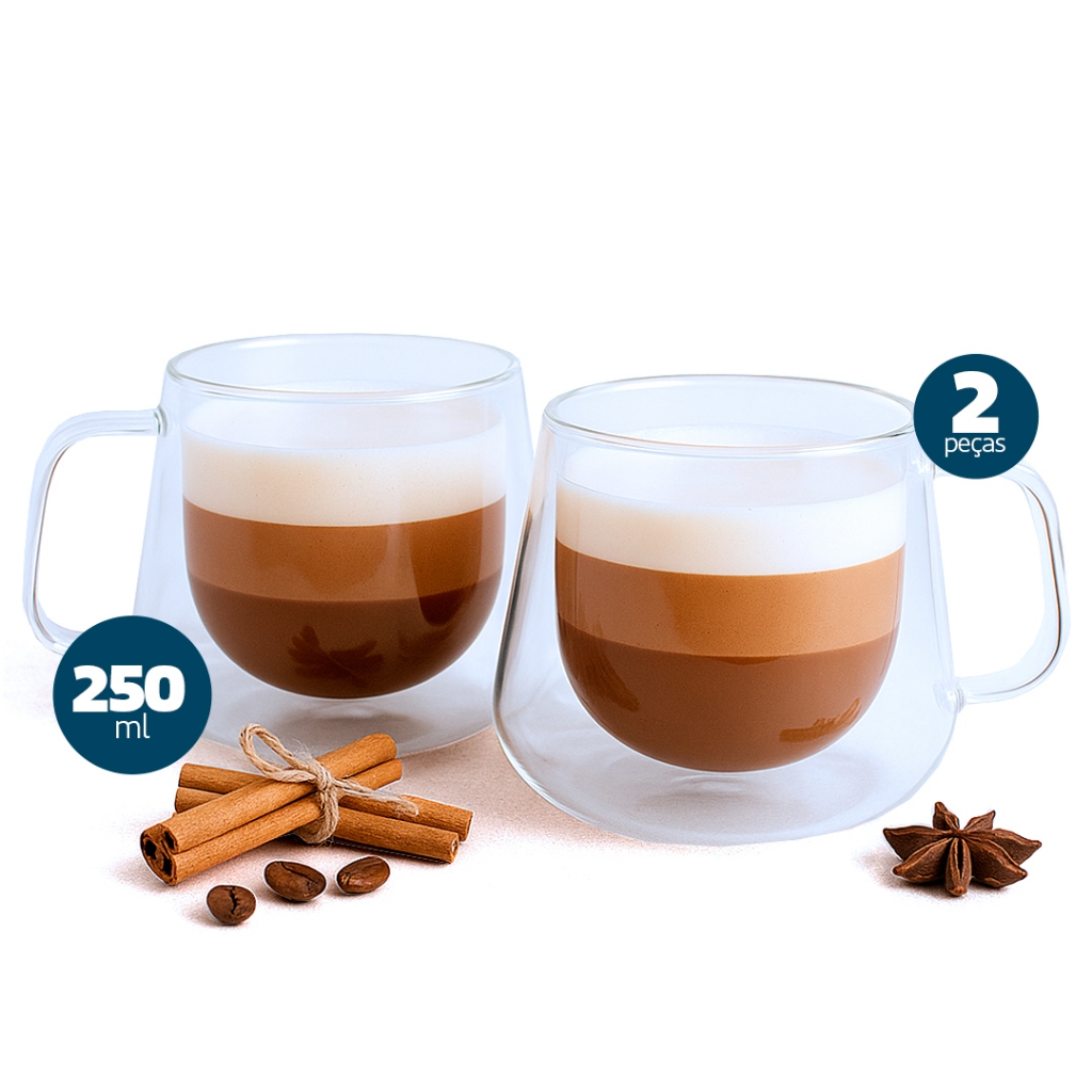 Canecas Vidro Parede Dupla 250ml Chá Café Par - Dolce Home