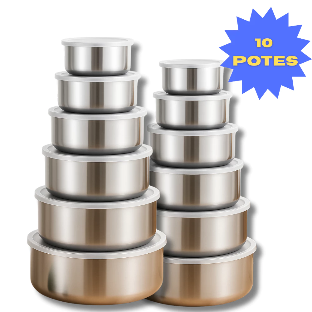 Jogo 10 Potes Tigelas em Inox Alumínio Com Tampa Redondo