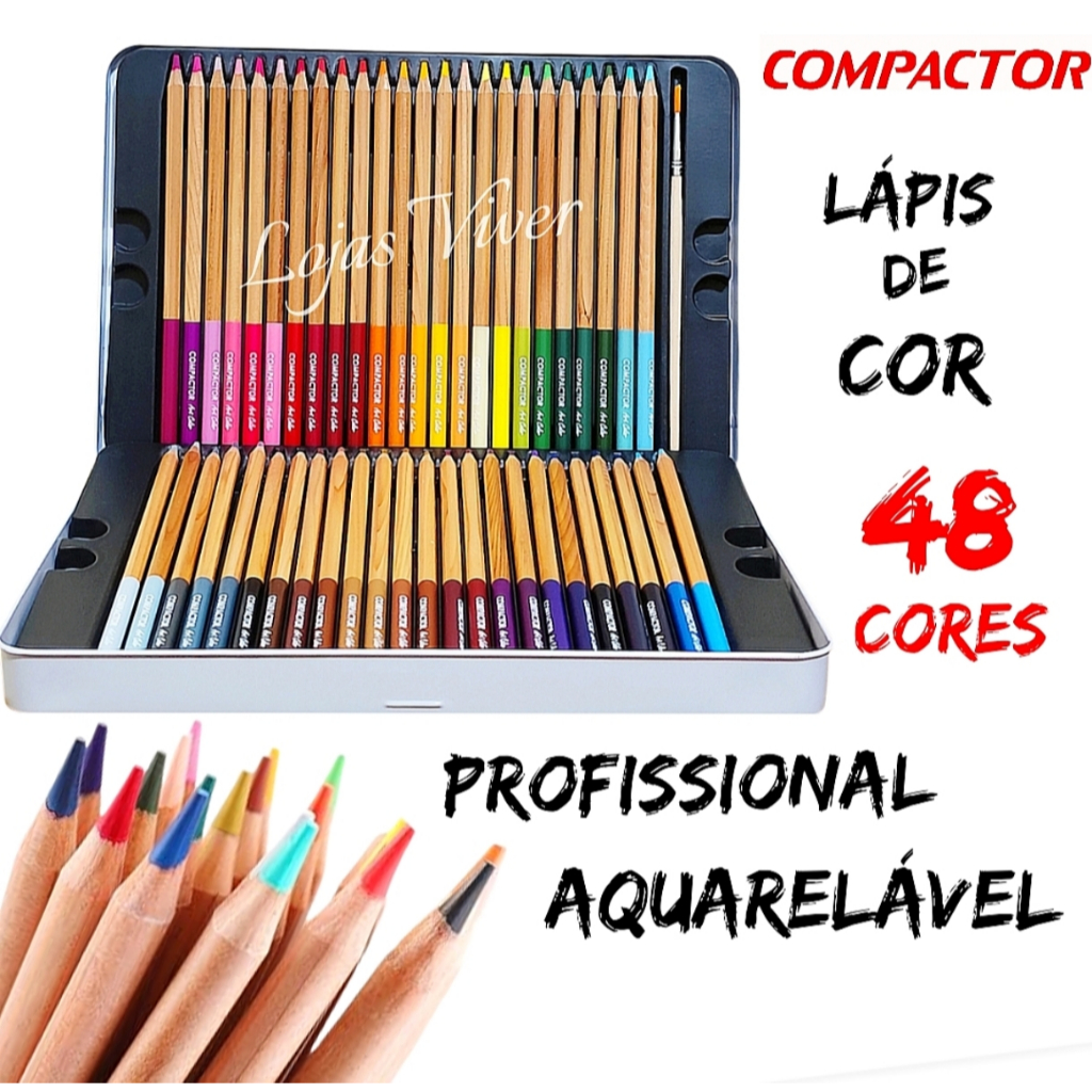 Lápis de Cor Profissional Aquarelável 12 / 48 Cores Art Color ...