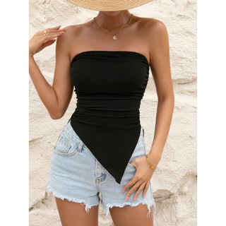 Blusa Tomara Que Caia Assimétrica Canelada Feminina