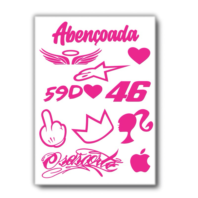 kit 11 Adesivos moto de menina ROSA diversos Osascorte 46 59D asa