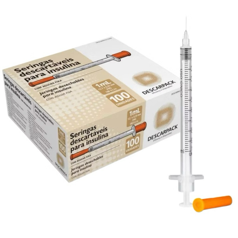Seringa de 1ml com agulha - seringa de insulina 100 ui (cx 50/100 ...