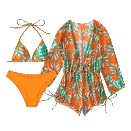 Conjunto biquine com três peças estampado 