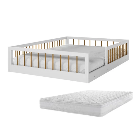 Cama Casal Montessoriana com Colchão Infantil Quarto Berço Moderno Com Grade Lateral Proteção