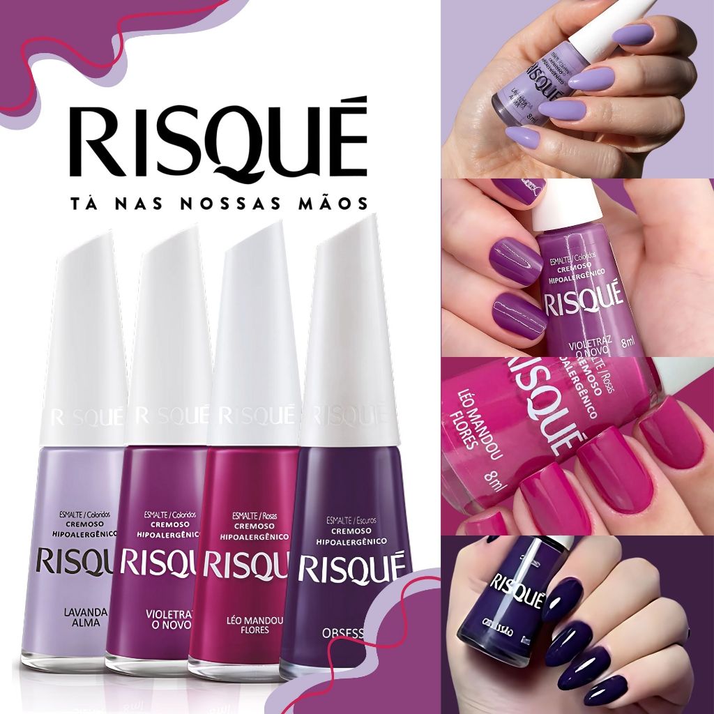 Kit 4 Esmaltes Risqué Tons de Rosa Roxo Lilás Esmaltes Atacado Cremoso ...
