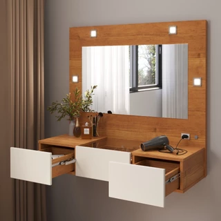 Penteadeira Camarim Suspensa Sofia Com Led 3 Gavetas e Colmeia Separadora em Oferta na Shopee