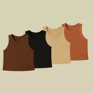 Kit C/4 Cropped Regata Canelado Blusa Feminina Blogueirinha