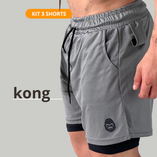 kit 3 Shorts Dupla Compressão Masculino Liso