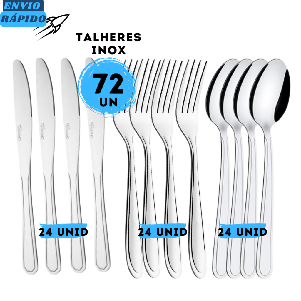 Kit Talheres 72 peças Conjunto Inox Garfo Faca Colher Faqueiro Casa ...