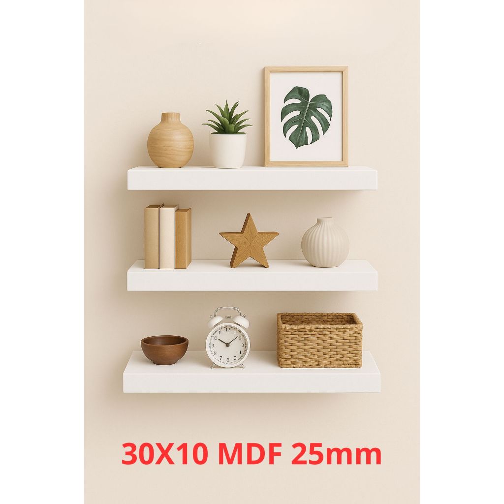 Prateleira 30x10 cor branca MDF 25 mm para decorações quarto sala escritório com suporte invisível