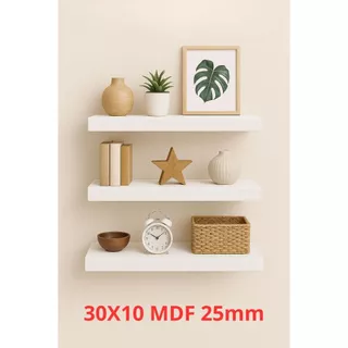 Prateleira 30x10 cor branca MDF 25 mm para decorações quarto sala escritório com suporte invisível