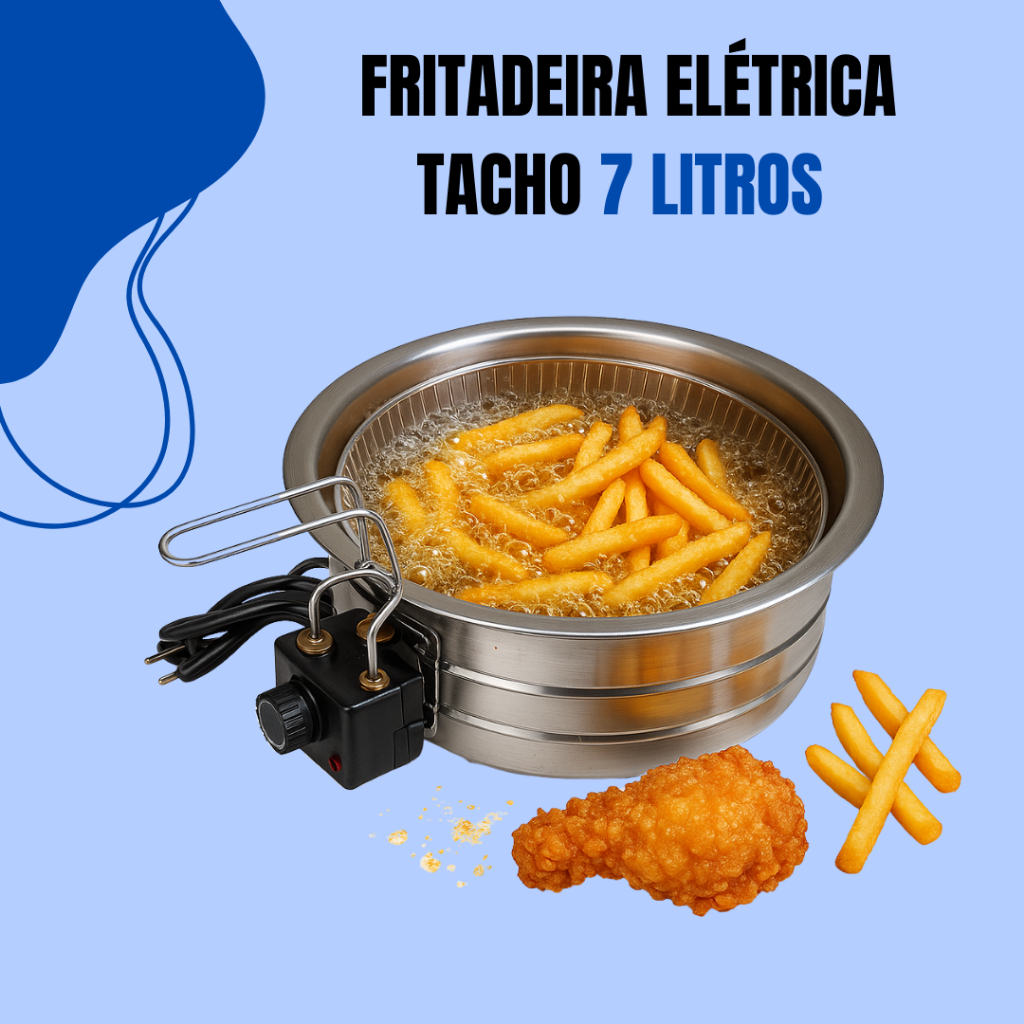 Fritadeira Elétrica Tacho 7 Litros em inox alumínio redonda 
