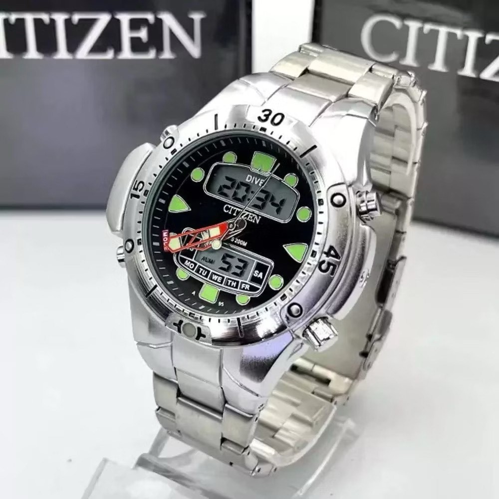 relogio estilo citizen prova d´gua aqualand full metal com caixa