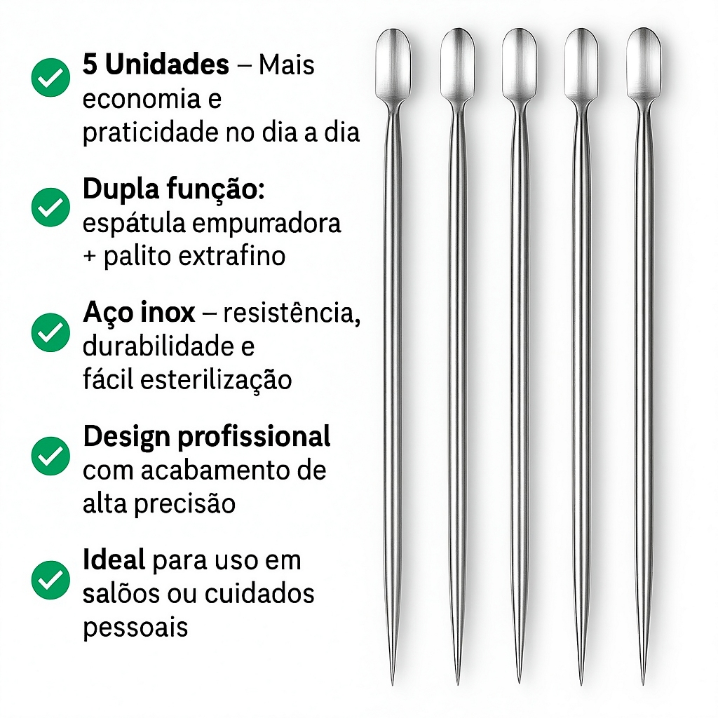 Kit Completo 5 Espátulas Mistas Inox Palito Duplo Raspador Cutícula ...