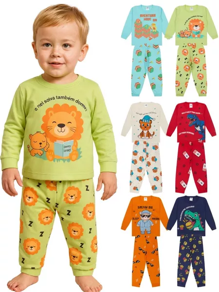 Kit com 6 peças, kit sortido 10 peças pijama manga longa bebê menino 