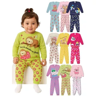 Kit Sortido 2,6 ou 10 Peças Pijama Manga Longa Bebê Menina Infantil Feminino de Algodão Roupa de Dormir em Oferta na Shopee
