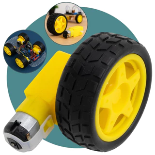 Motor DC 3‑6V com + Roda 68 mm Robótico Pneu Borracha para Arduino Carrinho Educacional Robô Kit Maker Reduzido Pro
