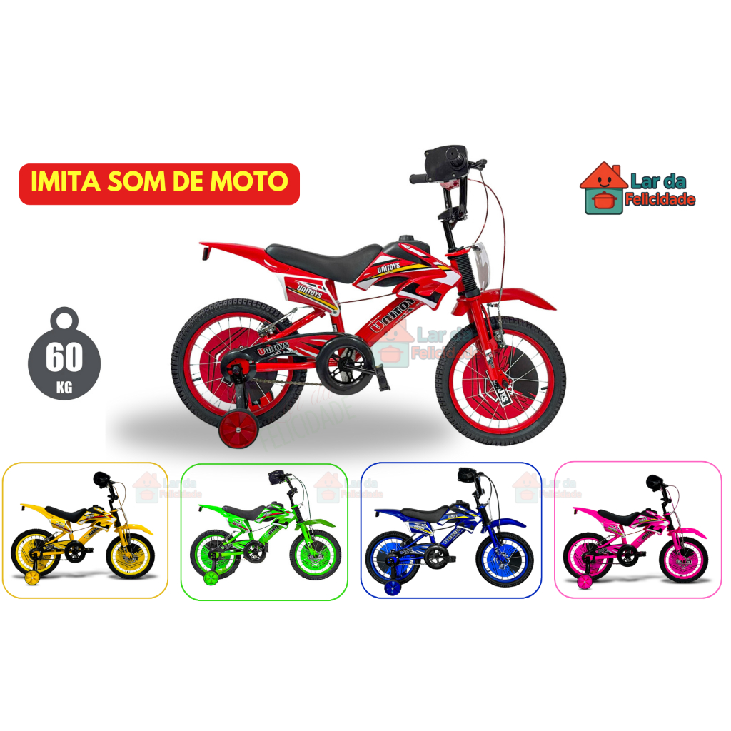 Bicicleta Infantil Aro 16 e 14 Moto Cross - Bike com Som de Moto