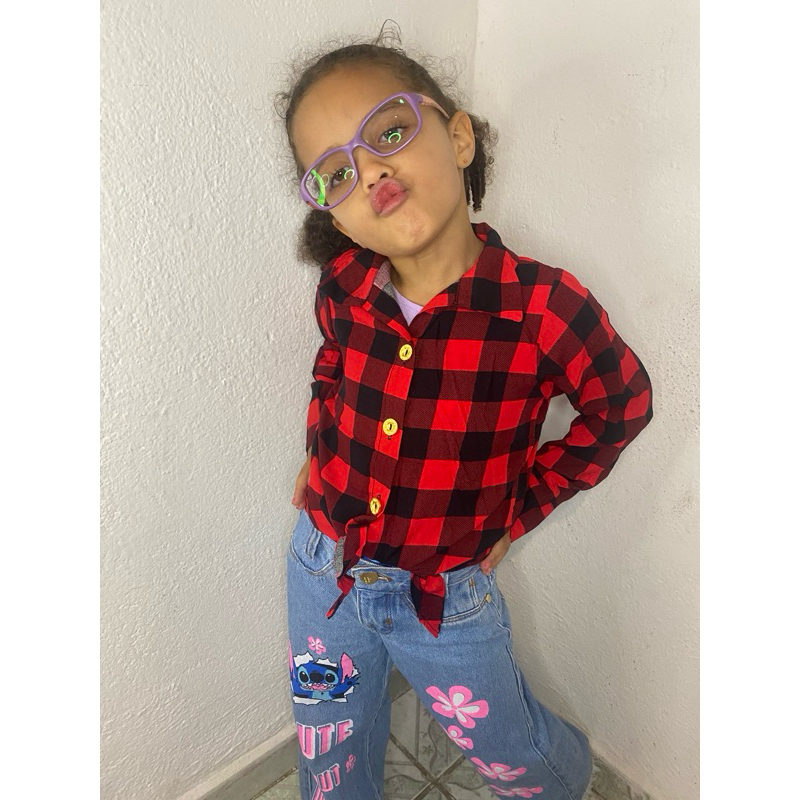 Camisa Infantil Xadrez Amarração feminina | Shopee Brasil