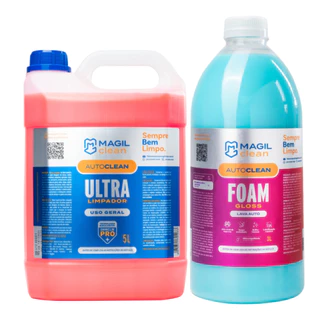 Kit Shampoo Neutro Foam Gloss 3L E Ultra Limpador 5L Magil Clean Autoclean