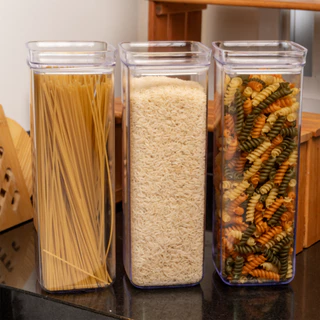 Kit 3 Potes Hermeticos 2,2 Litros Para Cozinha Acrílico Cristal Empalhável Organizador BPA Free