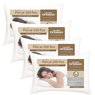 Travesseiro Ortobom Percal 200 Fios 100% Algodão Antialérgico Fibra Siliconada 70x50cm em Oferta na Shopee