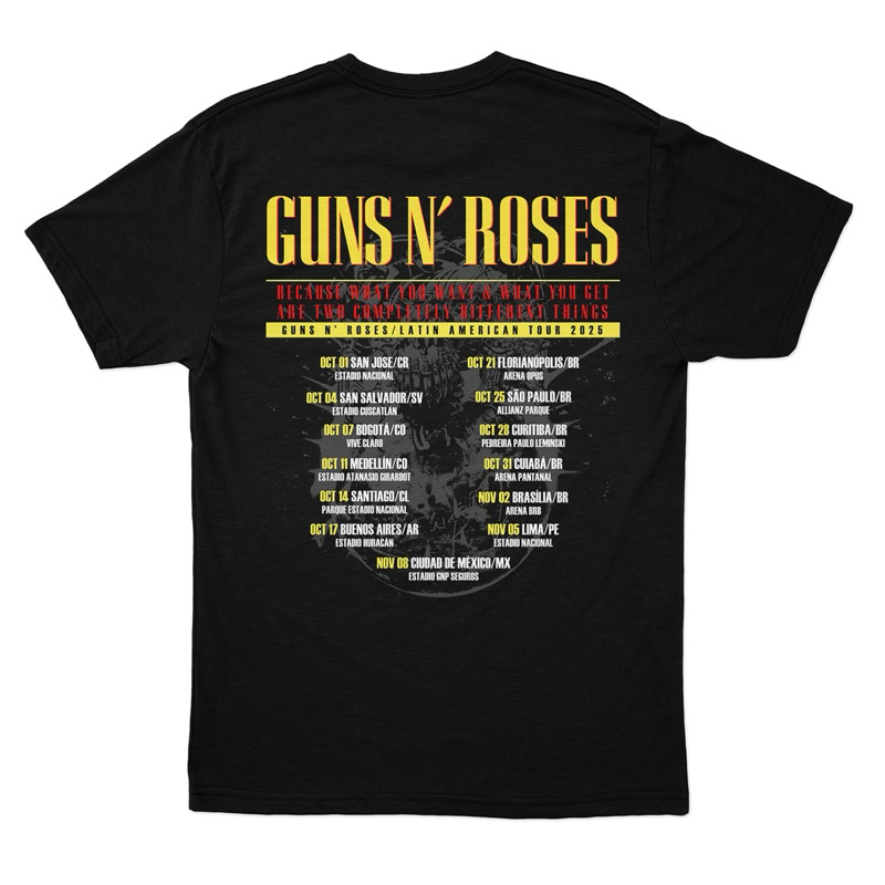 Camiseta Guns N' Roses Latin American Tour 2025 100% Algodão