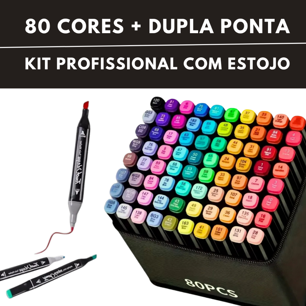 Kit de Canetinhas Coloridas 80 Cores Marcadores Dupla Ponta | Shopee Brasil
