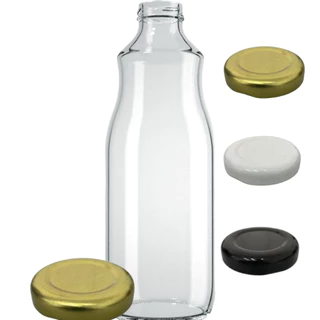 Kit c/ 1 ou 6 Garrafas de Suco Vidro 1 Litro Boca Larga p/ Geladeira Chá Água Leite Bebidas c/ Tampa e Lacre
