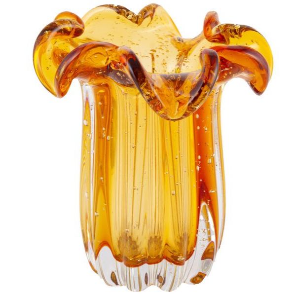 Vaso De Vidro Murano Decorativo Aparador Ambar Veneza 16x16cm