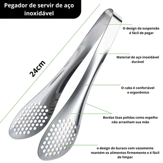 Pinça Pegador de Comida Frituras Massa Salada Multifuncional Inox Aço Inoxidável