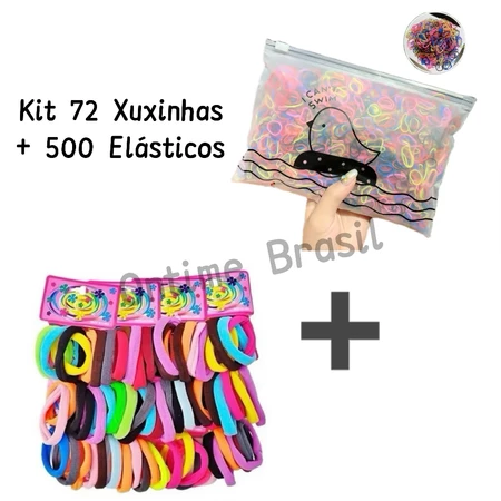 Kit completo de xuxinhas e elásticos em embalagem