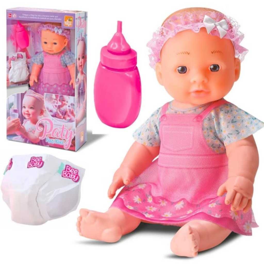 Boneca Bebê Paty Faz Xixi De Verdade Com Acessórios Mamadeira e Fralda ...