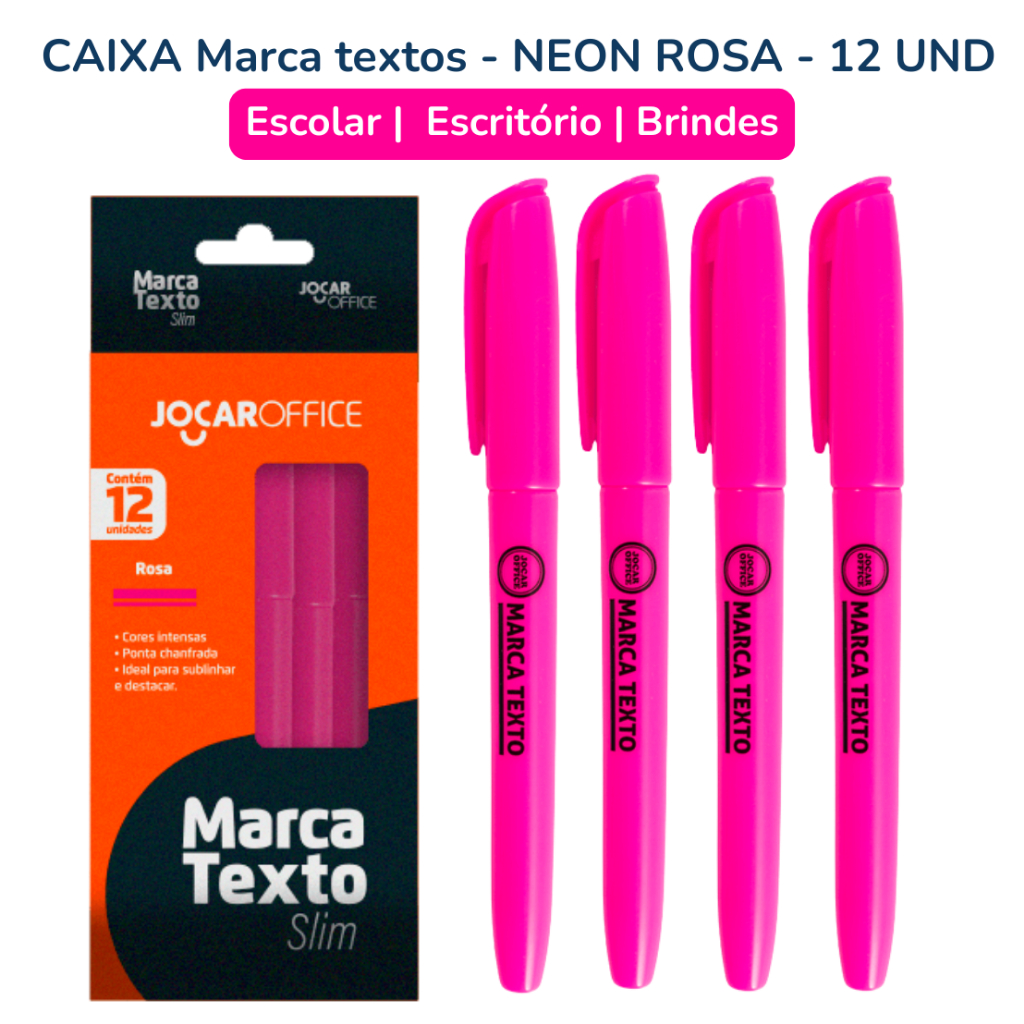 Marca texto Slim ROSA - CX/12 UNDS - JOCAR OFFICE | Shopee Brasil