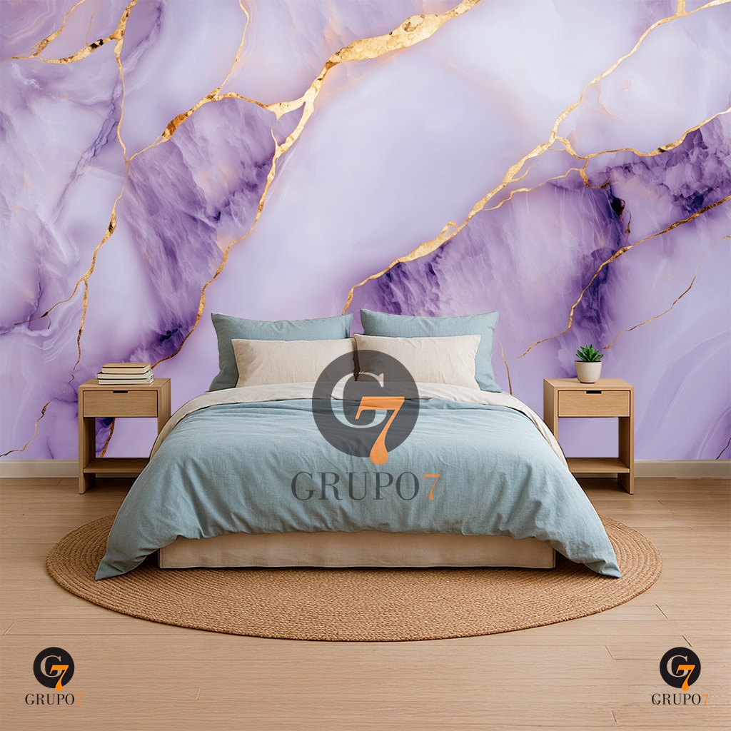 Papel De Parede Para Quarto Marmore Roxo Dourado Elegante Adesivo ...