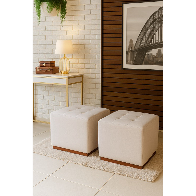 kit com 2 puff quadrado decorativo tecido bouclé quarto sala descanso de pé envio rápido