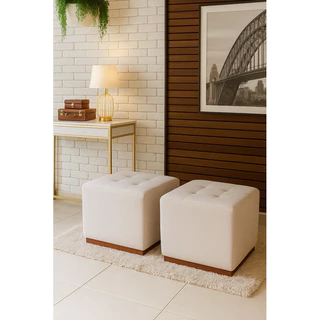 kit com 2 puff quadrado decorativo tecido bouclé quarto sala descanso de pé envio rápido