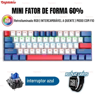 Teclado Mecânico 60 % Teclas Com Fio RGB Retroiluminado Para Jogos Interruptor azul RGB