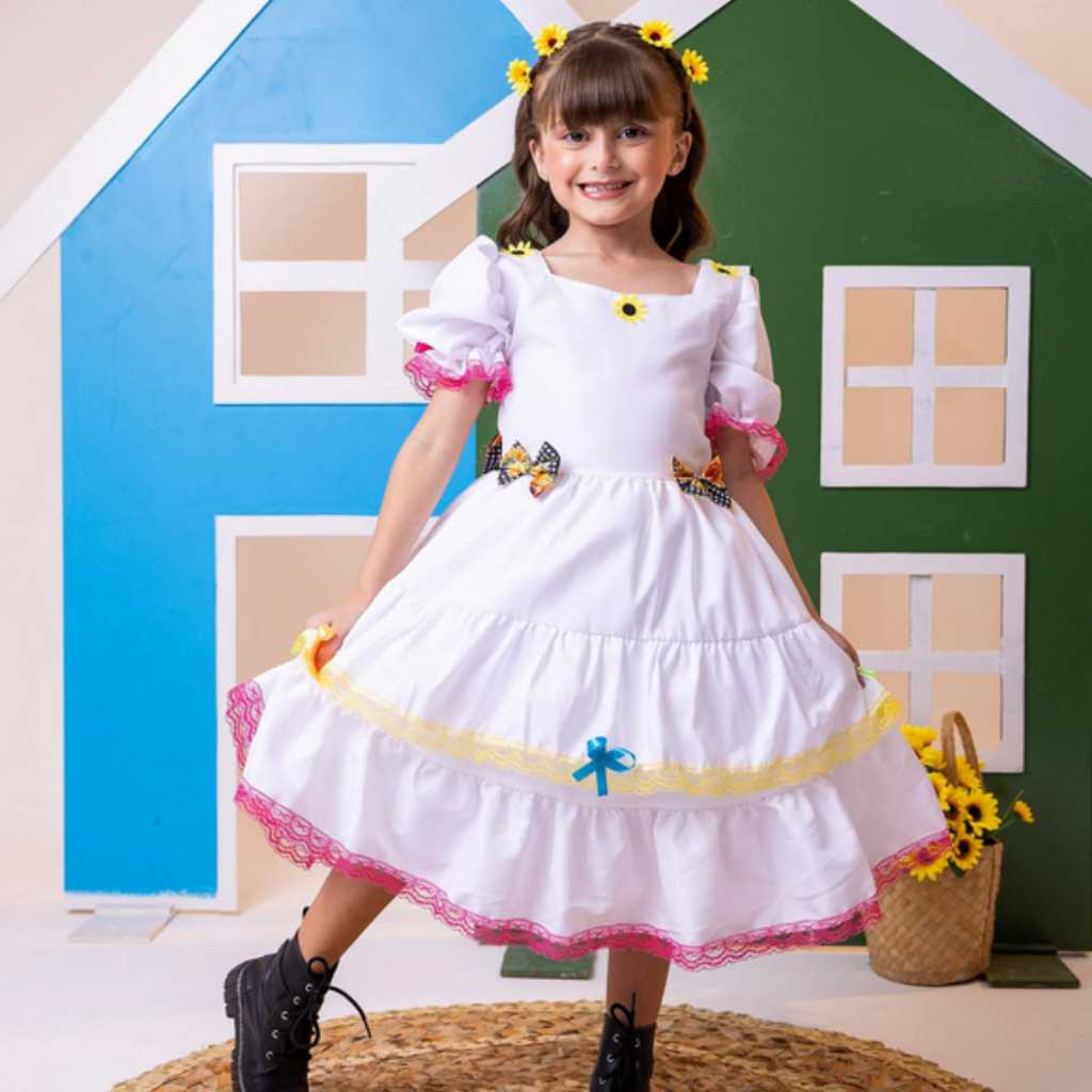 Vestido Infantil Luxo Junino Arraiá Caipira Noiva | Shopee Brasil