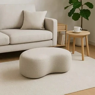 Puff Decorativo Moderno Tecido Bouclé Bege Design Conforto para Sala de Estar Puff Feijão Elegante em Oferta na Shopee