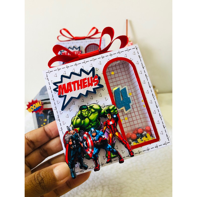 05 Caixa Personalizada Slim para aniversário / Lembrancinha Vingadores- Super Heróis para aniversário infantil.