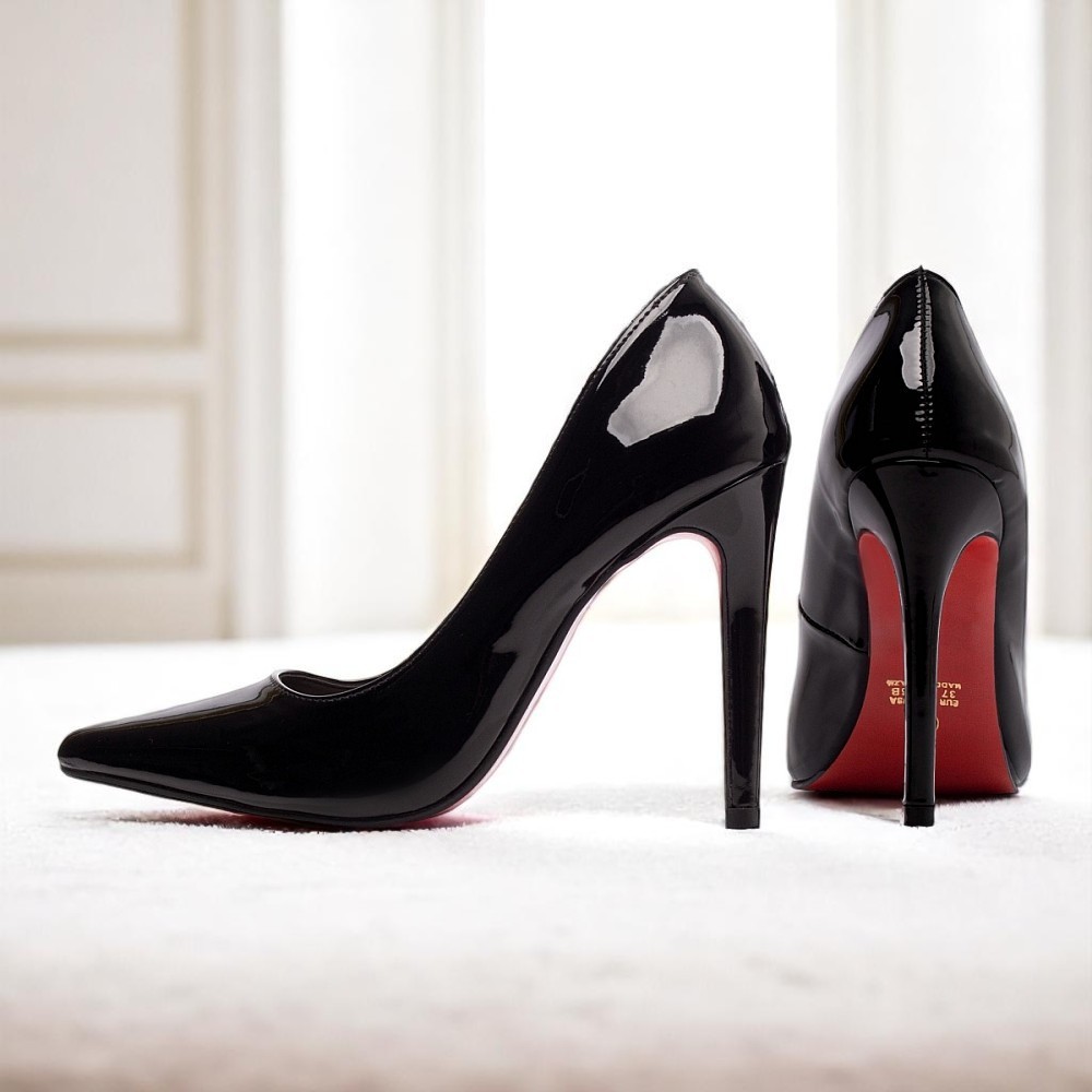 Scarpin Luxo Premium Preto Solado Vermelho Salto Alto Agulha Stiletto ...