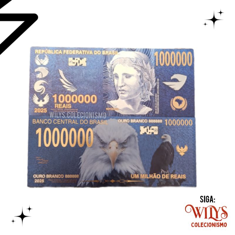 Cédula 1 Milhão de Reais Blue Ouro Águia Colecionável Nota de 1 Milhão ...